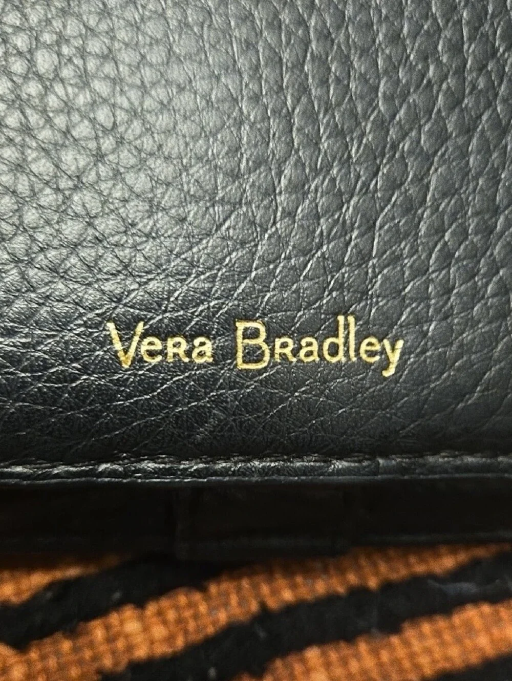 Vera Bradley Black Pebbled Leather RFID Phone Case Wallet 7'x4